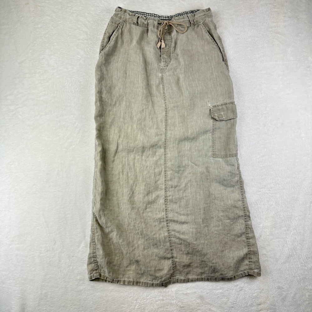 American Eagle Maxi Skirt Womens 6 Tan Cargoโ Boho 100% Linen VTG Y2K Gorp